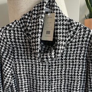 Tyler Boe black/white houndstooth cowl neck long sleeved dress, Size M